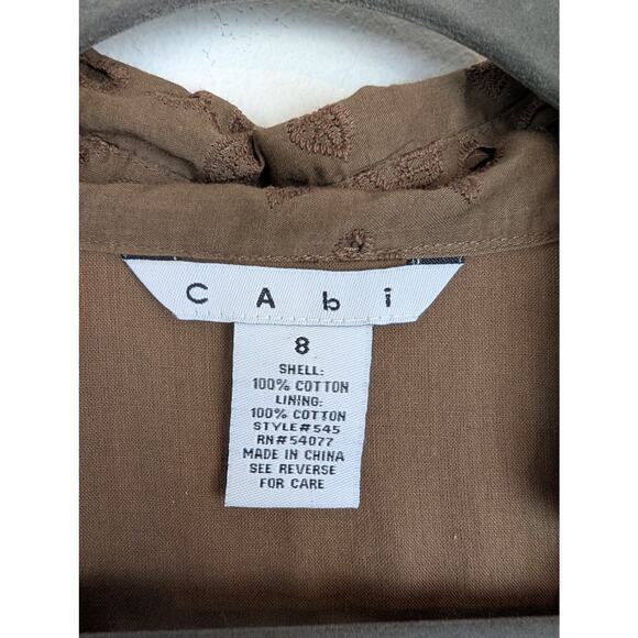 CAbi Midi Dress Floral Eyelet Faux Wrap Shirt Retro Rockabilly Brown Size 8 - Picture 8 of 11